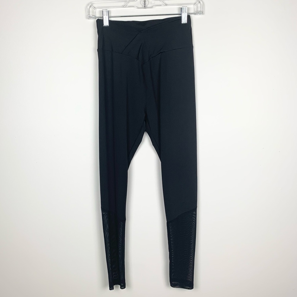 SHEIN Cross Wrap Waistband Mesh Hem Leggings